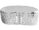Woman Sequin Detail 6.5cm Wide Textured Strentchy Waist Cinch Belt Waistbelt
