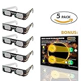 Solar Eclipse Glasses By Amusing Creation: CE & ISO Certified Eye Protector For Safe Direct Sun Viewing – Filter Paper Sunglasses To Watch The Total Eclipse With Safety – Bonus Infographic Gift