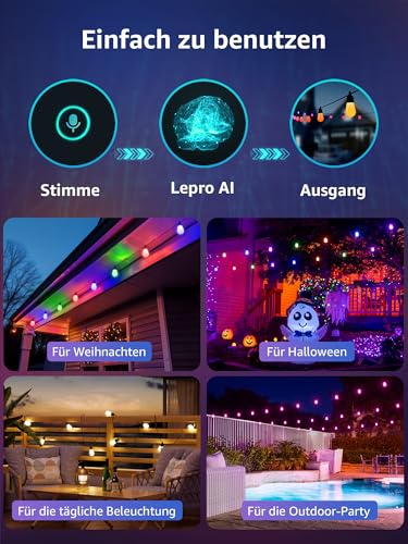 Lepro ZB1 AI LED Fairy Lights Outdoor 30 m, RGB + Warm White Smart LED S14 WiFi Bulbs, App Control, Works with Alexa & Google, IP65, Personalised AI Light Designer, without Remote Control, 30 LEDs