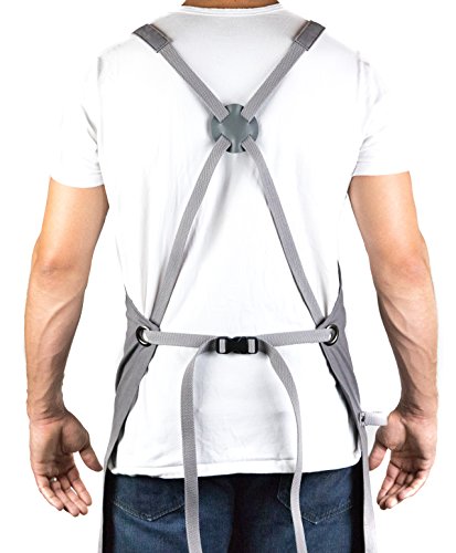 Hudson Durable Goods - Professional Grade Chef Apron for Kitchen, BBQ, and Grill (Grey) with Towel Loop + Tool Pockets + Quick Release Buckle, Adjustable M to XXL - Thumbnail 2