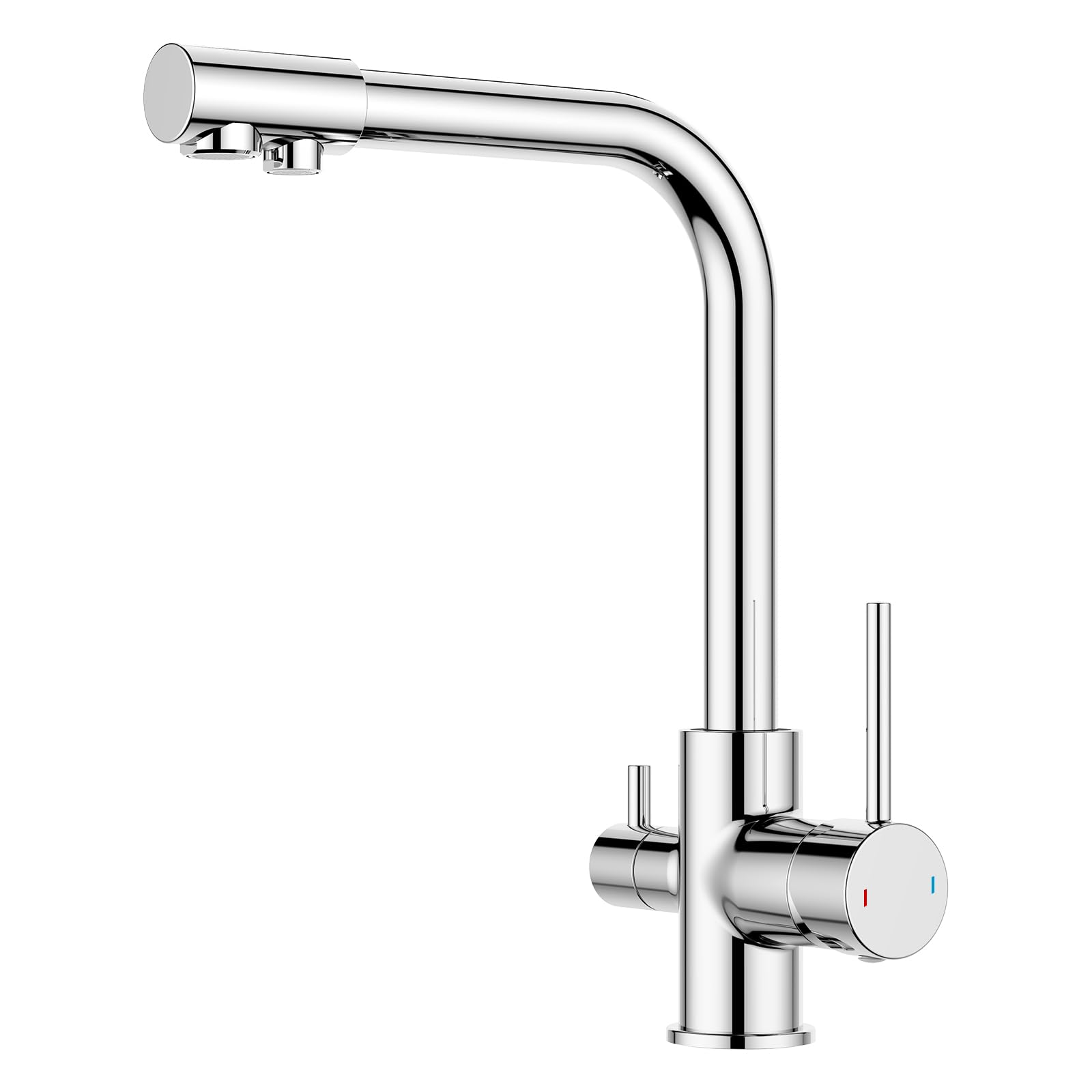 FORIOUS 3 Way Kitchen Tap with Drinking Filtered Water Outlet, Dual Lever Kitchen Sink Taps, Polished Chrome