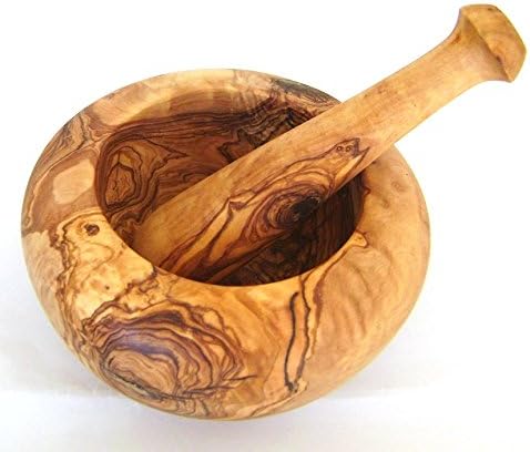 Olive Wood, Handmade Mortar & Pestle or Crusher, Medium Size, Diameter 16cm (6.3") by Elitecrafters