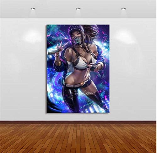 GHKNB Prints on Canvas 1 Piece LOL League of Legends DJ Akali Game Sexy Poster Girl Paintings Wall Art Home Decor (60×90cm) With frames