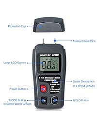 Medidor de Humedad tyhotech Detector de humedad de la madera humedad humedad Tester LCD con Sonda de prueba de 2 pines para acuurately medir el porcentaje de agua en las paredes Leña Papel piso cordwood y árboles