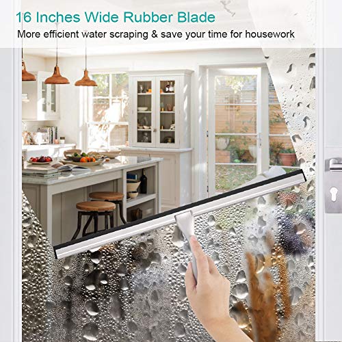 TopCharm Stainless Steel Squeegee Shower Cleaner for Shower Door, All Purpose Bathroom Window Mirror Car Door Shower Window Squeegee 16 Inch with Hook and 6.8 Inch Longer Handle - Thumbnail 2