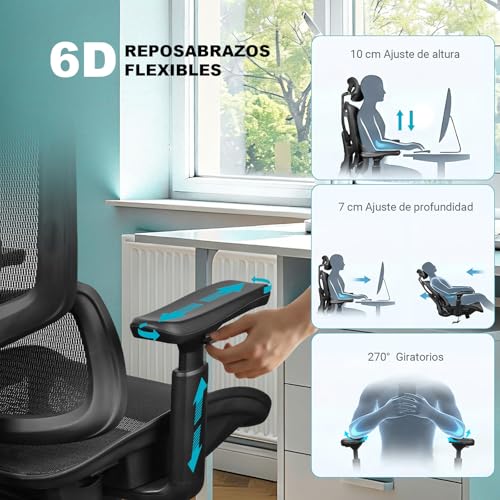MELOKEA Office Chair, 200 kg, Ergonomic Test Winner, Adjustable Lumbar Support 9P, Armrest 4D + Magic, Office Chair EN12520