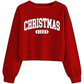 Tewmeu Cropped Christmas Sweaters for Women Xmas Long Sleeve Crop Sweatshirt Fall Winter Teen Girls Y2k Outfits
