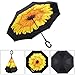 Zameka Double Layer Inverted Umbrellas Reverse Folding Umbrella Windproof UV Protection Big Straight Umbrella Inside Out Upside Down for Car Rain Outdoor with C-Shaped Handle (Sun Flower)