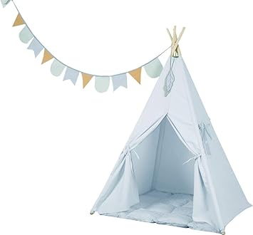 Little Dutch 4512 Spielzelt Tipi-Zelt aus Stoff inkl. Matte und Wimpelkette blau