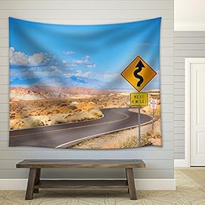 Scenic Landscape with Winding Road in Valley of The Fire National Park in Nevada, USA - Fabric Wall Tapestry Home Decor - 51x60 inches