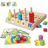 Lydaz Wooden Puzzles Counting Toys, Montessori Preschool Learning Educational Math Toys for Toddlers, Matching Shape Sorter Stacking Stem Fine Motor Skills Toys for 3 Year Olds and Up