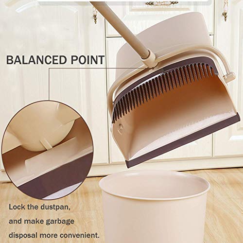 image for SerBion Broom and Dustpan Set, 48 inch Extendable Broom Standing Uprig