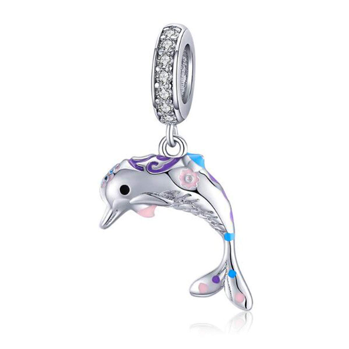 MEETCCY Lovely Animal Charm Bead 925 Sterling Silver Marine Flying Animals Charms For Bracelets Or Necklaces (Dolphin Charms)