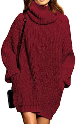Cowlneck Pullover Sweater Dress,Fengtre Women's Wool Loose Turtleneck Long Sweater Baggy Tops
