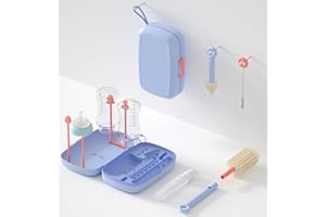 NORTHWAY ONESTORE Portable Bottle Cleaning Kit, 7in1 Baby Bottle Cleaner Travel Silicone Travel Brush Set, Nipple, Drying Rack, Straw, & Breast Pump, Soap Dispenser & Baby Drying Rack, Gift for Mom (Blue)