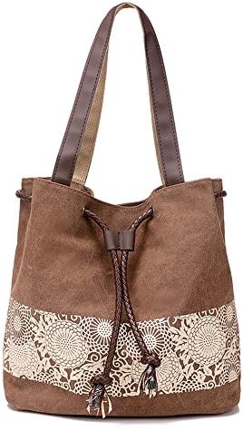 WongSinTong Women's Canvas Handbag Tote Shoulder Bag (Brown)