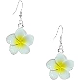 Vavhoo Colorful Resin Plumeria Flower Earrings Tropical Frangipani Floral Dangle Earrings for Women Lightweight Boho Summer Jewelry