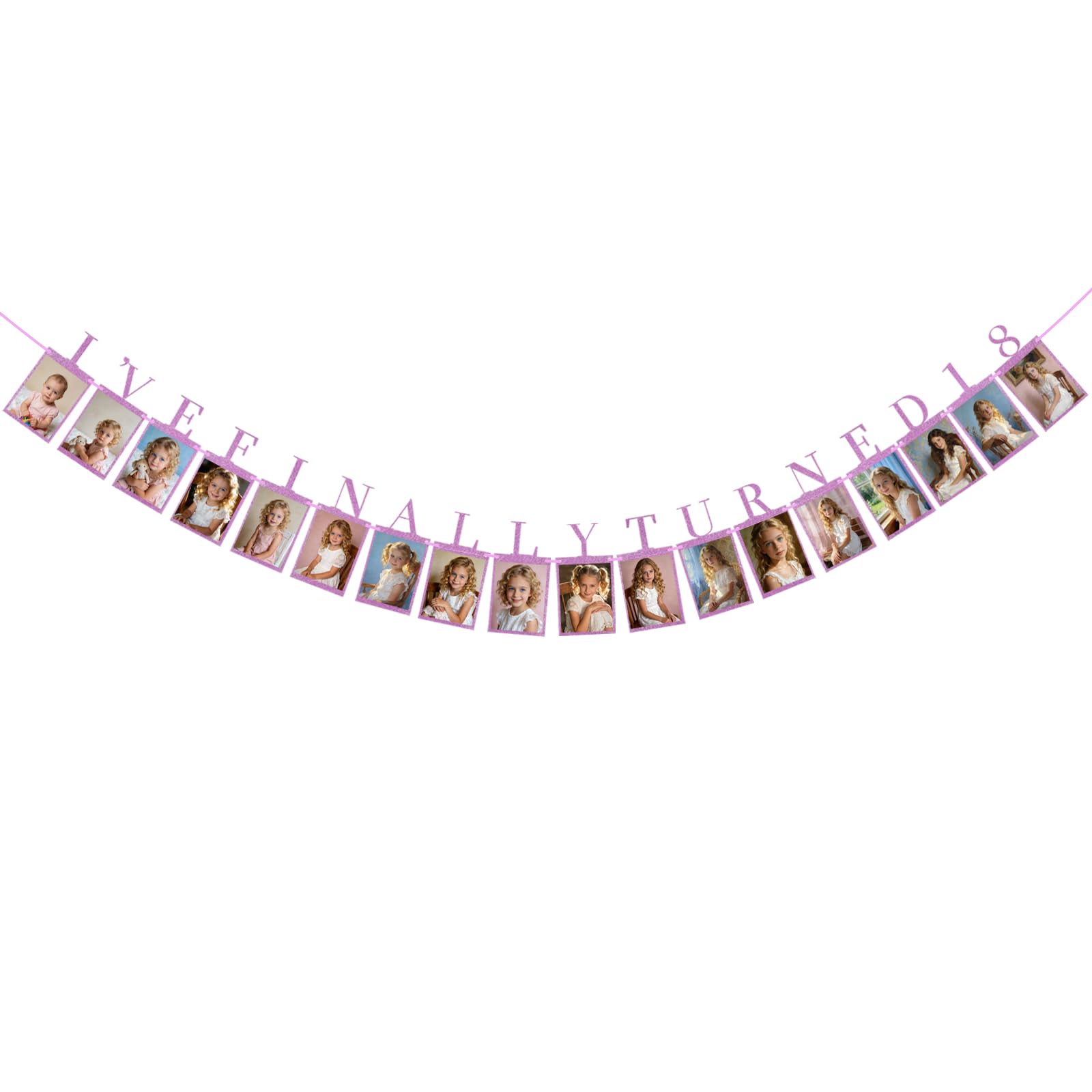NETFLO 18th Photo Birthday Banner for Teenage Girls Photo Banner 18 Photo Slots Growth Milestone Banner with Glitter Hanging Garland Bunting for Party Photo Props Decorations (Pink)