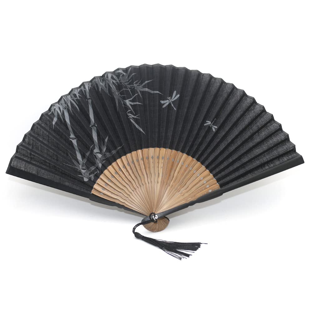 1SourceTek Fan Handheld Folding Bamboo, Handheld Fan Folding for Gift, Party Favors, Home Decor - Chinese Retro Style (Black Bamboo)
