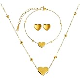 Asiamist Heart Earrings Necklace Bracelet for Women Gold Heart Earrings Dainty Silver Heart Necklace Love Heart Bracelet Christmas Valentine Jewelry