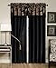 Chezmoi Collection Royale 4-Piece Jacquard Floral Window Curtain/Drape Set Sheer Backing Tassels Valance, Black/Gold