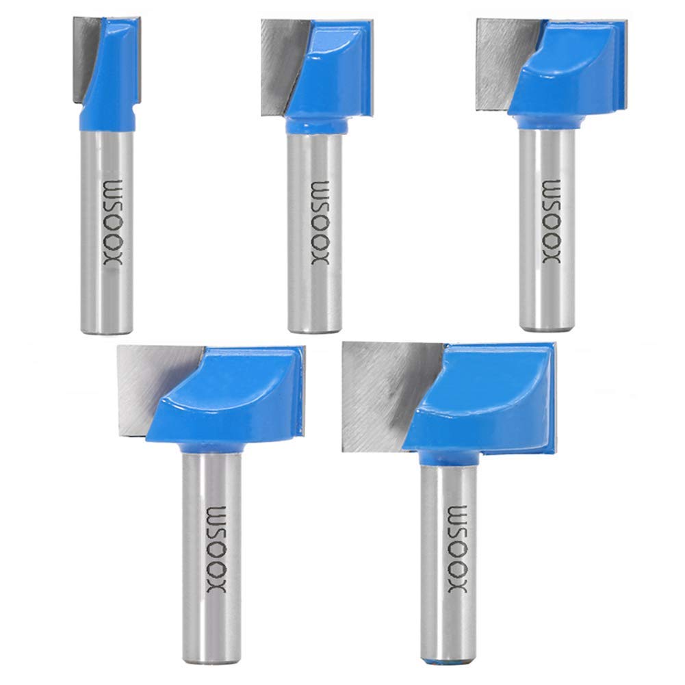 WSOOX 8mm Shank Bottom Cleaning Router Bit Set 5pcs, Router End Milling Cutter Woodworking Tool Bit 10/15/20/25/30mm