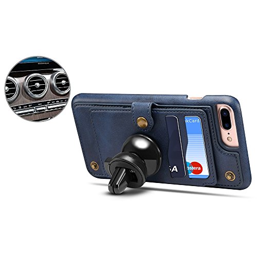 Iphone 8 Leather Magnetic Protective Phone Case Wallet Kickstand Card Holder Cover Work with Magnetic Car Mount, Blue - Thumbnail 4
