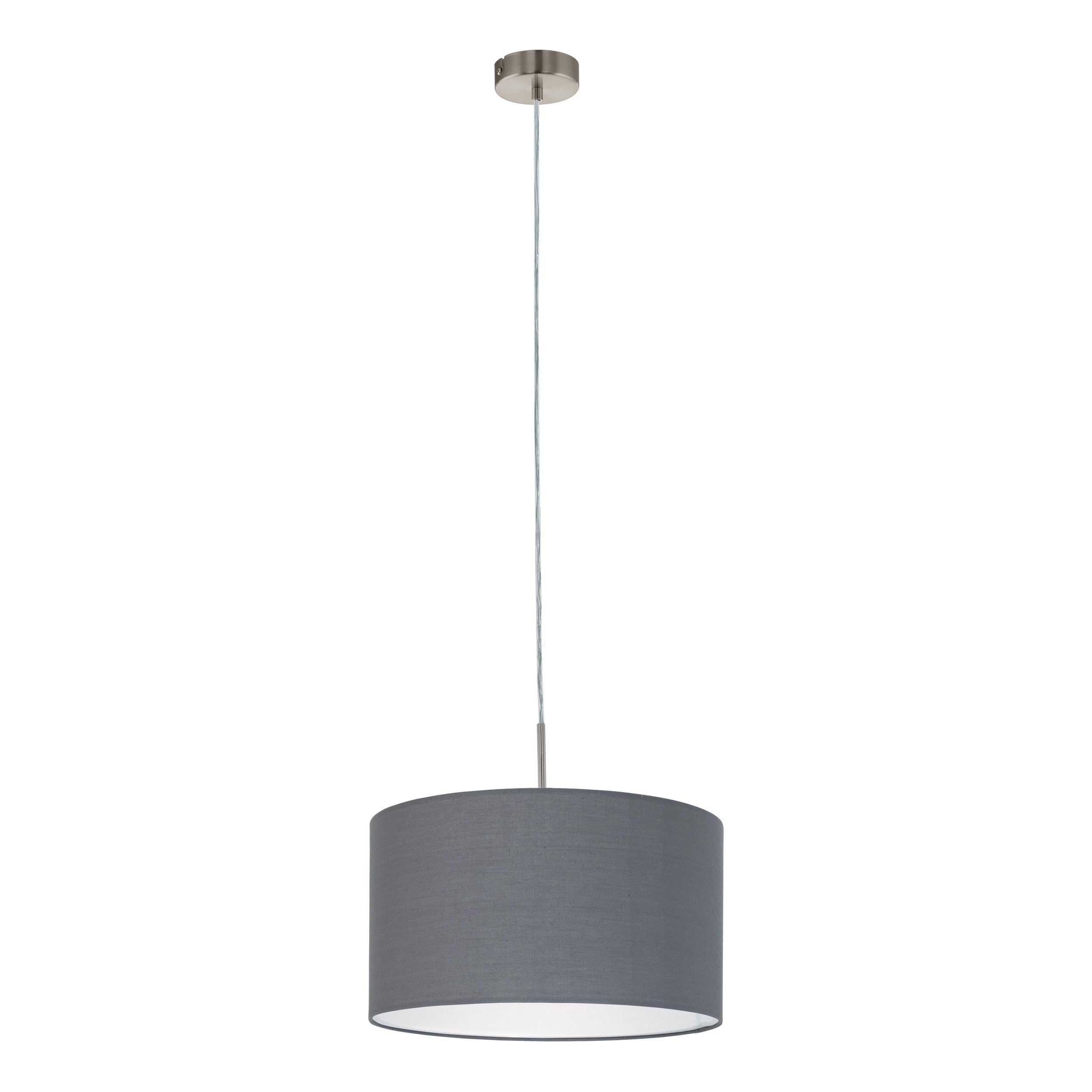 Eglo Pasteri Fabric Pendant lamp, Steel and Fabric Hanging Light Coloured in Matt Nickel and Grey, E27 Socket, Ø: 38 cm/14.9 inches