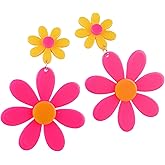 60s 70s 80s Retro Y2K Colorful Acrylic Flower Drop Dangle Bohemian Boho Earring Daisy Earrings Hawaii Sunflower Earrings Gifts for 80's Outfit Glow Party