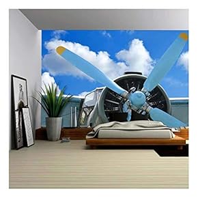 Old Biplane Against Blue Sky, Vintage Background, Close Up - Removable Wall Mural | Self-Adhesive Large Wallpaper - 66x96 inches