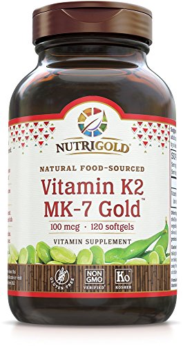 NutriGold Vitamin K2 (Food-Sourced as MK-7) Gold - Bone and Heart Support - 100 mcg (120 softgels)