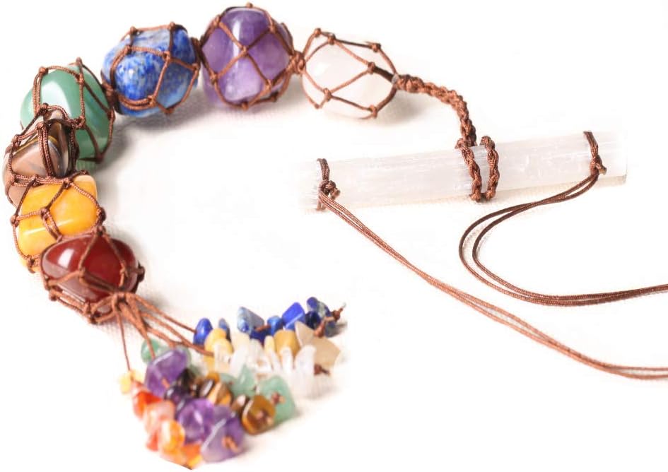 Nicestone 7 Chakra Stones Healing Crystals Hanging Ornament Chakra Tassel Christmas Ornaments Pendulum Good Luck for Home Decoration with Selenite Crystal Bar: Kitchen & Dining