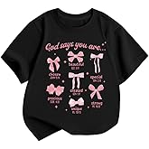 KEEVICI Cute Girls Bow God Shirt Christian Graphic Tees Jesus Shirts for Kids Bible Verse Inspirational Religious T Shirts