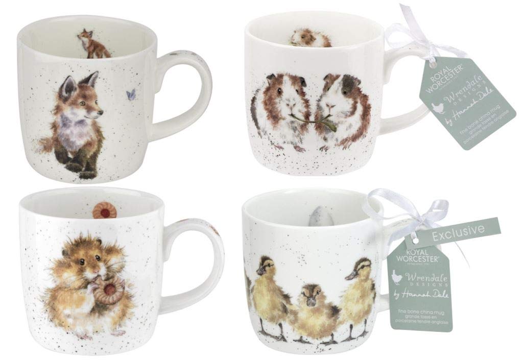Wrendale Designs Royal Worcester Cute Animal Collection Set of 4 Mugs