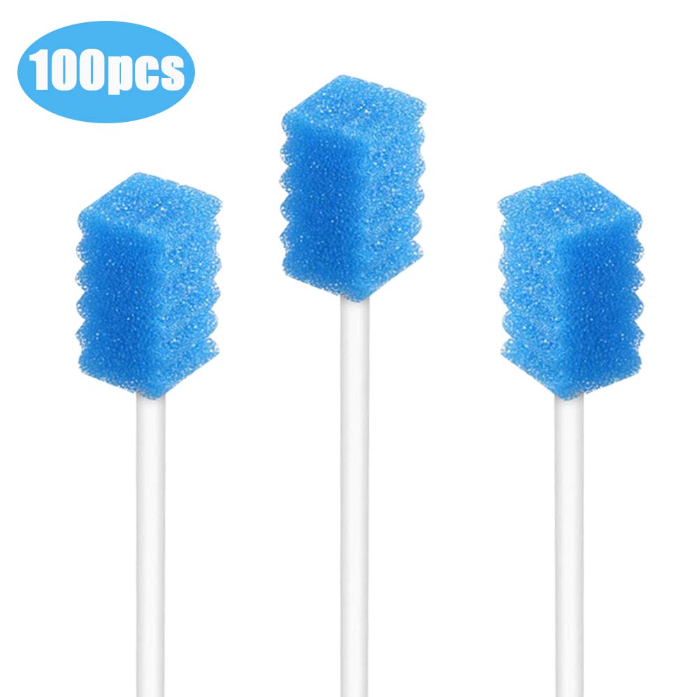 Disposable Oral Care Swabs Oral Swabs Unflavored, Disposable Dental Swabs Unthreated(100count blue)