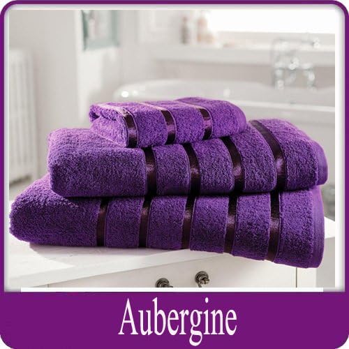 Egyptian Cotton Towel Luxury Pair Of Bath Towels 100% Cotton 600gsm Satin Stripe Towel, Aubergine by HOME IS HEAVEN
