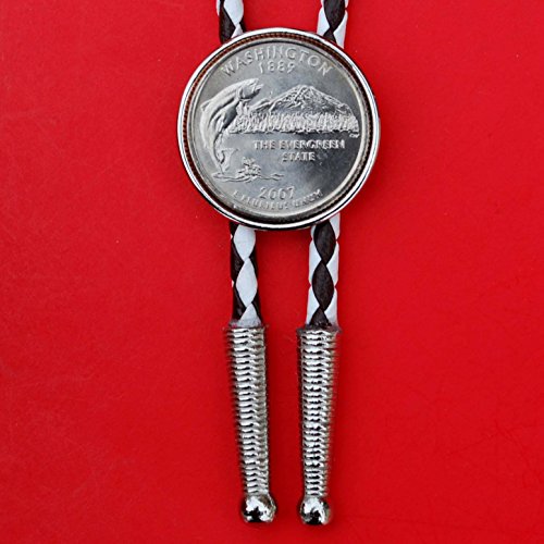 US 2007 Washington State Quarter BU Uncirculated Coin Simple Slide 36" Cord Bolo Tie NEW - Thumbnail 7