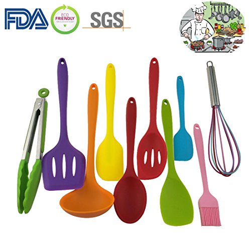 10 pcs Colorful Silicone Utensils Set, Heat-Resistant, Non-Stick, Safety Health, Silicone Baking Tool Sets For Kitchen - Thumbnail 3