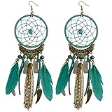 Idealway Feather Dream Catcher Leather Resin Beads Wings Chain Tassel Pendant Long Necklace Earring Drop