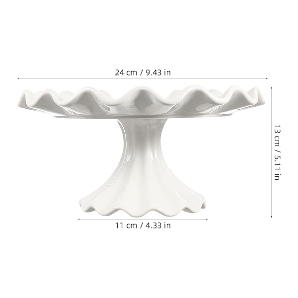 PRETYZOOM CERAMIC CAKE STAND 9.45 INCH WAVY EDGE PEDESTAL CUPCAKE STAND FOR PARTIES WEDDINGS BIRTHDAYS ELEGANT CERAMIC SERVING TRAY DESSERT DISPLAY