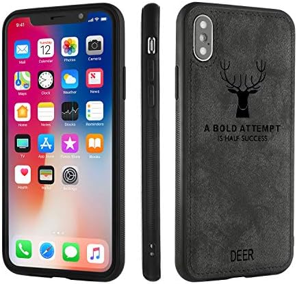 Slim Fit iPhone X Case,iPhone Xs Case, Ultra Thin Deer Pattern Cloth Back and Soft TPU Edge Protective Phone Cover Case Compatible with Apple iPhone X(2017)/iPhone Xs(2018), Black