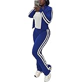 HBQ Women's 2 Piece Sweatsuit Sets Zip Up Crop Tops and Flare Pants Casual Striped Tracksuit Jogger Loungewear Set