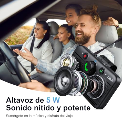 1Mii Hands-Free Car Bluetooth 6.0, Bluetooth Speaker Kit for Car, Auto Reconnect, Siri and Google Voice Assistant, Calls, Navigation and Music Hands-Free, 35H Autonomy