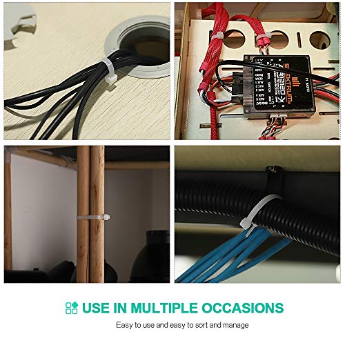 Nylon Zip Ties Heavy Duty- 8 Inch, Ultra Strong Plastic Wire Ties with 50 Pounds Tensile Strength, 100 Pieces,Multi-Purpose Self Locking Cable Ties,White - Thumbnail 3