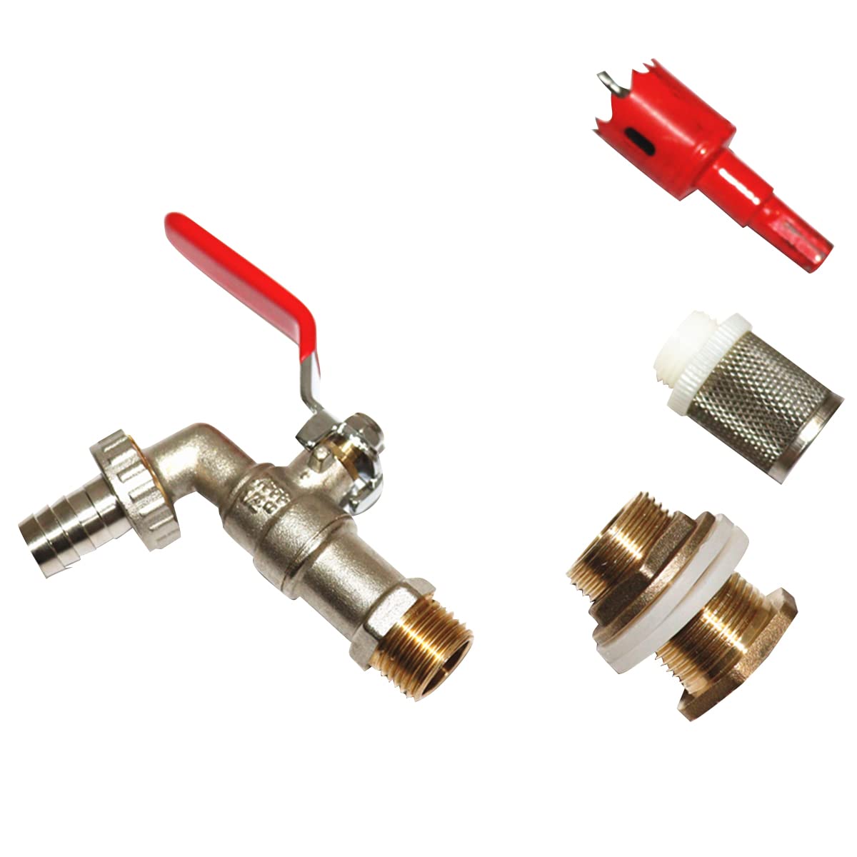 MACHSWON IBC Water Tank Tap 1/2" IBC Tank Adapter Garden Hose Thread Faucet Water Tank Valve Hose Connector Brass Tap Fitting With Hole Opener Filter