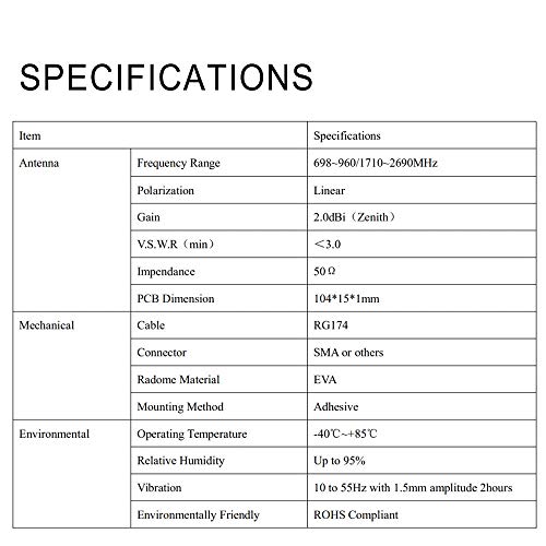 image for Superbat 4G LTE Antenna Dual Band 2dBi Vehicle Windshield Glass Mount 