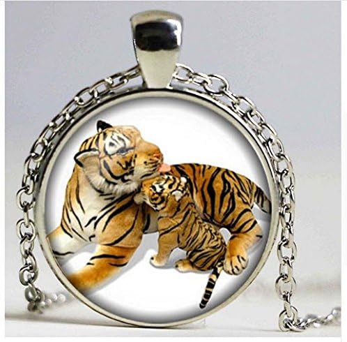 mother tiger cub Glass Dome Pendant, Necklace ,Vintage Woman Cabochon Jewelry, mother's day new mom Gift