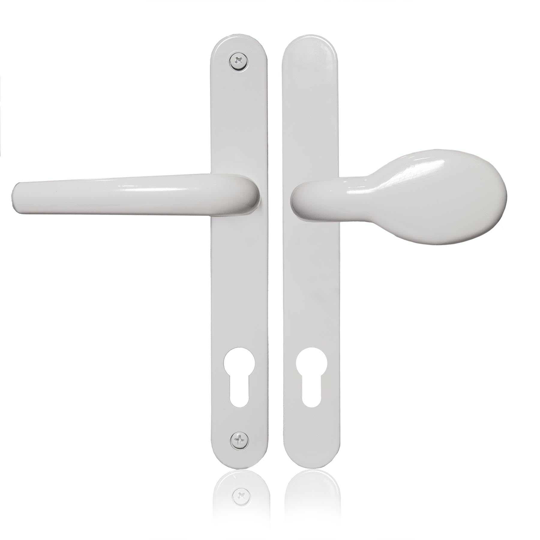 XFORT Uros White Door Handle, (PZ 92mm, Screw Hole Distance 211mm, Overall 243mm) Aluminium Lever/Pad UPVC, Front Door Handle
