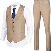 Mens Vest Pants Suits Set 2 Pieces Slim Fit Groomsmen Suit for Men Formal