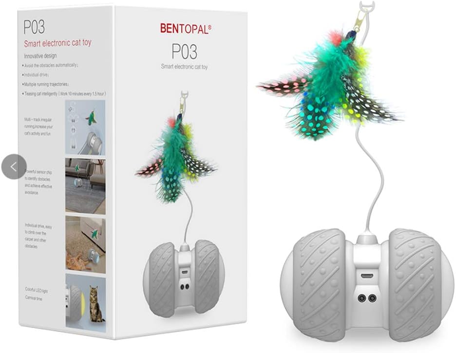 Interactive Robotic Cat Toys, Automatic Irregular USB Charging 360 Degree Self Rotating Ball, Automatic Feathers/Birds/Mouse Toys for Cats/Kitten, Build-in Spinning Led Light，Large Capacity Battery : Kitchen & Dining